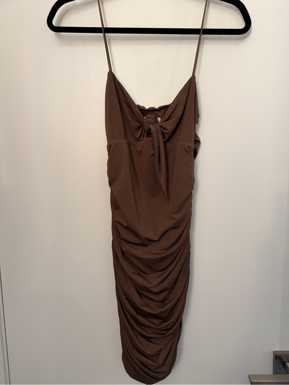 Princess Polly Brown Ruched Tie-Front Mini Dress